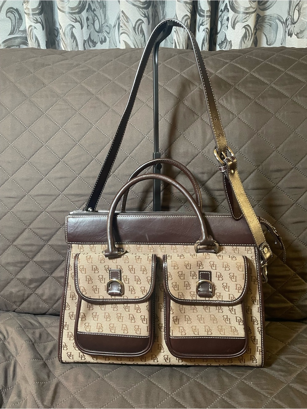 Dooney & Bourke Brown and Tan Logo Pocket Satchel